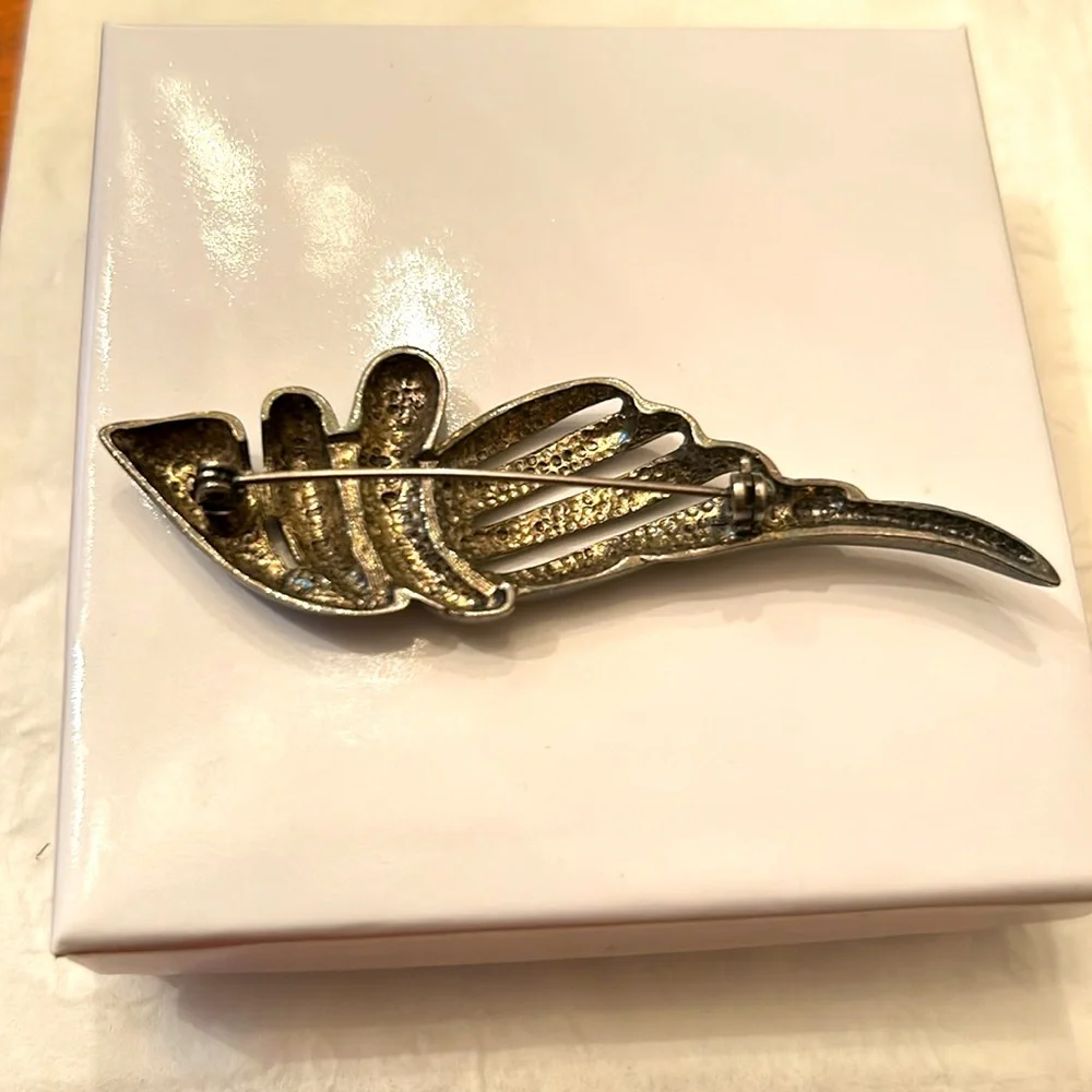 Black brooch art nouveau 70’s abstract wing textured evening wear bold